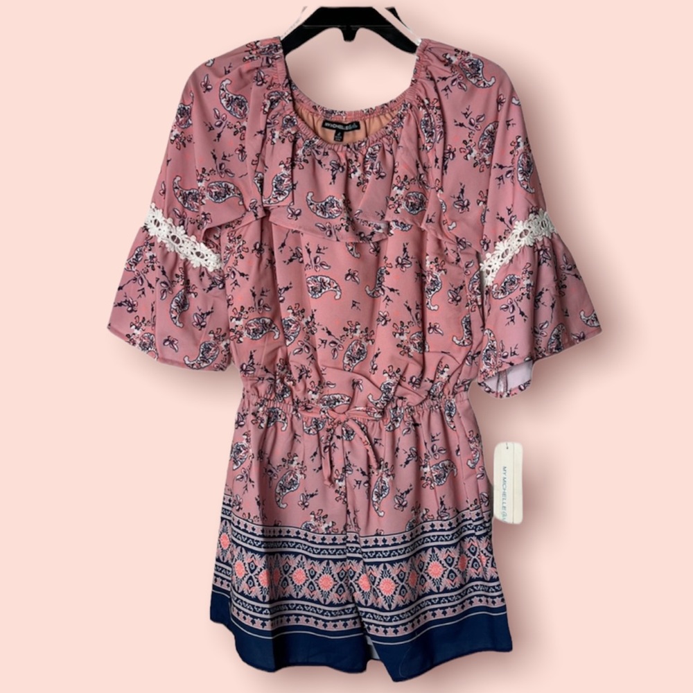 My Michelle Girls Pink Paisley Kids Romper Size Large